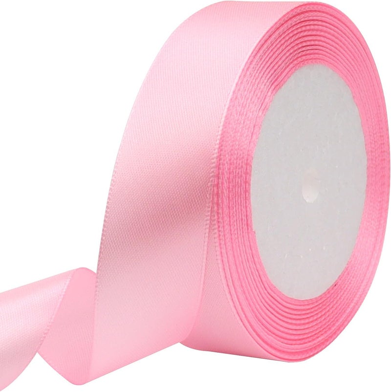 Riunbb Pink Solid Satin Ribbon 1 Inch 25 Yards Solid Polyester Fabric Ribbon for Gift Wrapping Wedding Christmas Baby Shower Birthday Party Decoration Handmade Immortal Flower Craft - Image 1